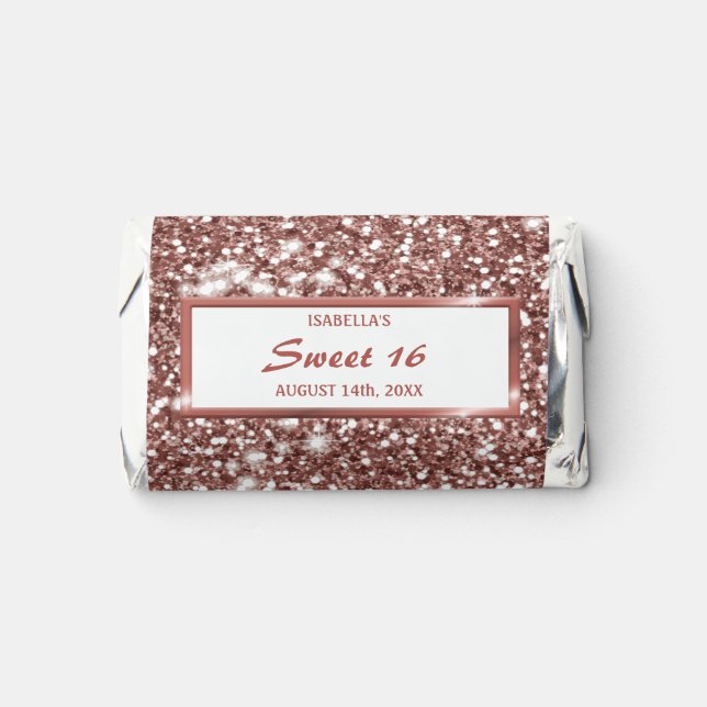 Faux Rose Gold Pink Glitter Texture Look With Text Hershey's Miniatures (Front)