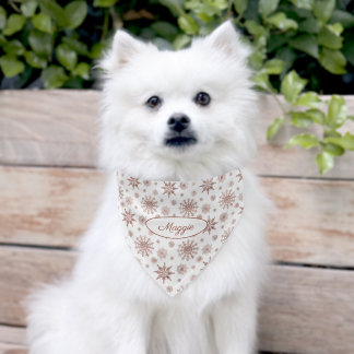 Faux Rose Gold Pink Snowflakes Pattern Custom Name Pet Bandana Collar