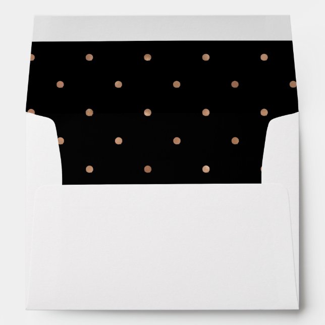 Faux Rose Gold Polka Dots on Black Interior Envelope (Back (Bottom))