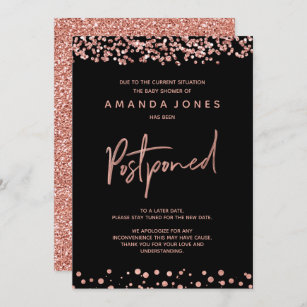 FAUX ROSE GOLD Postponed Baby Shower Announcement