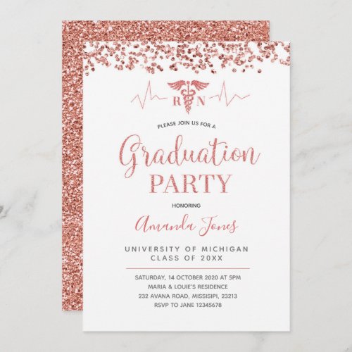 FAUX ROSE GOLD RN Nurse Graduation Party Invitation