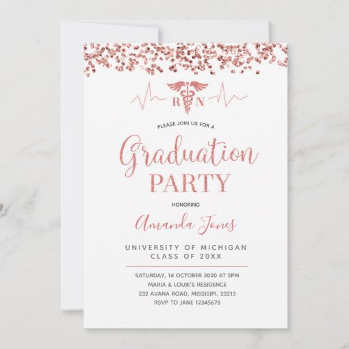 FAUX ROSE GOLD RN Nurse Graduation Party Invitation | Zazzle