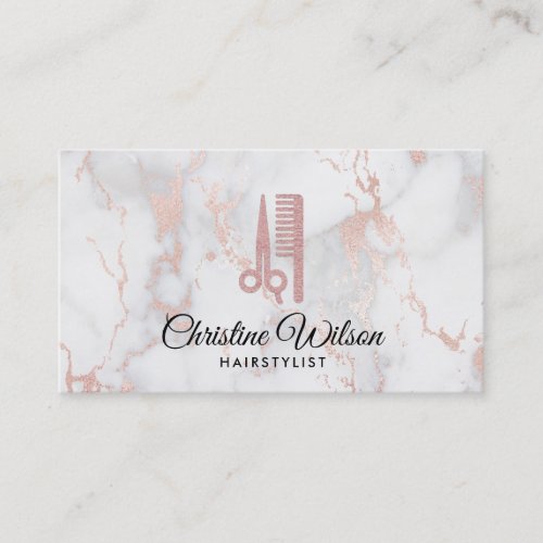 faux rose gold scissors and comb business card