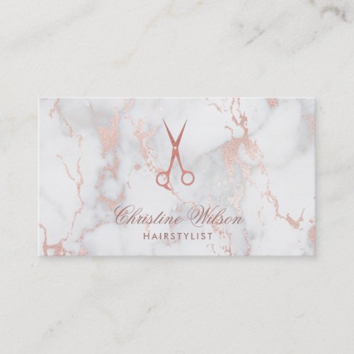 faux rose gold scissors marble makeup artist business card