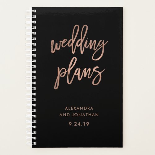 Faux Rose Gold Script on Black  Wedding Planner