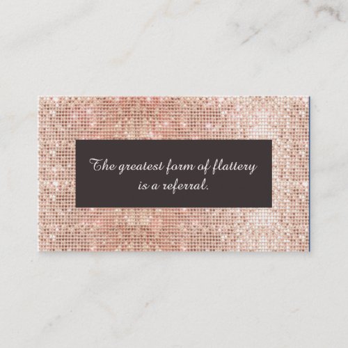 Faux Rose Gold Sequins Cosmetology Referral Card
