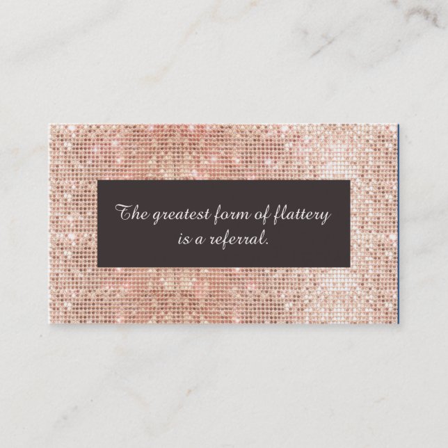 Faux Rose Gold Sequins Cosmetology Referral Card (Front)