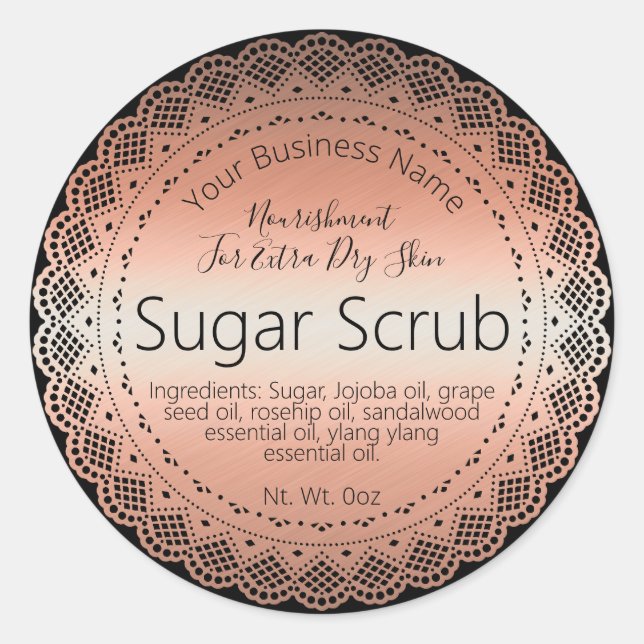 Faux Rose Gold Sticker Label Handmade Sugar Scrub (Front)