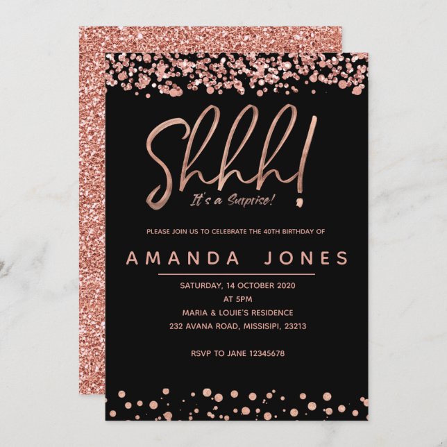 FAUX ROSE GOLD Surprise Birthday Party Invitation (Front/Back)