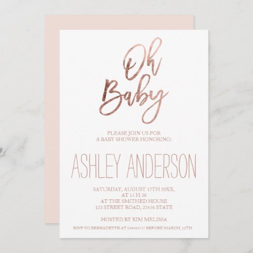 Faux rose gold typography blush chic Baby shower Invitation