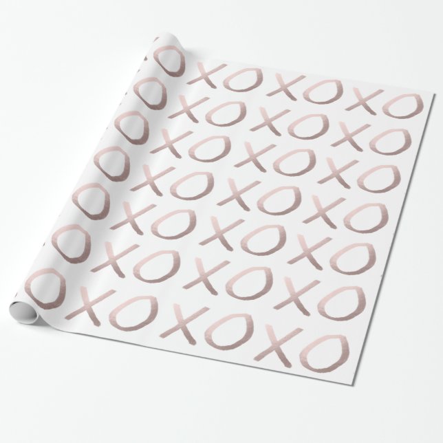 faux rose gold typography hugs and kisses xoxo wrapping paper (Unrolled)