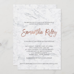FAUX rose gold typography marble Bat Mitzvah 4 Invitation