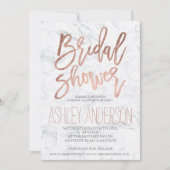 Faux rose gold typography marble bridal shower invitation (Front)