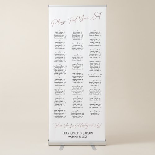 Faux Rose Gold Typography Seating Chart 128 Names Retractable Banner