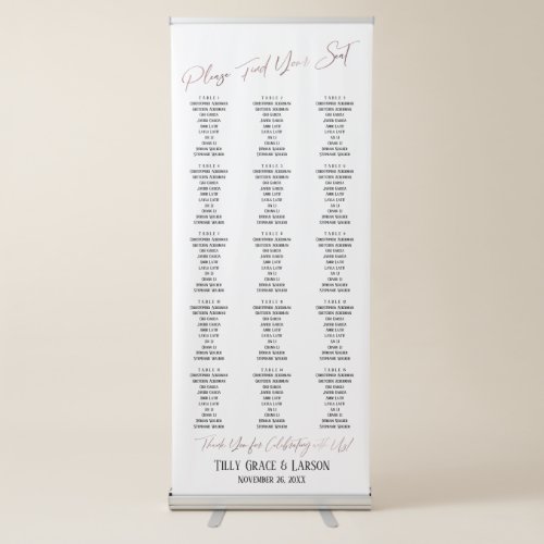 Faux Rose Gold Typography Seating Chart 15 Tables Retractable Banner