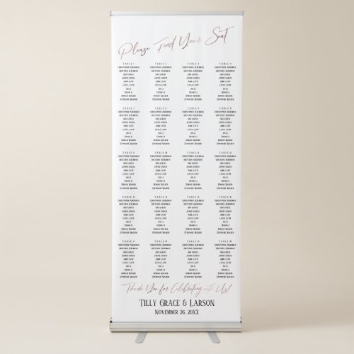 Faux Rose Gold Typography Seating Chart 200 Guests Retractable Banner