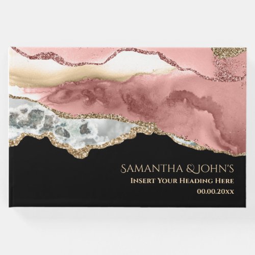 Faux rose gold vibrant chic gemstone geode agate guest book
