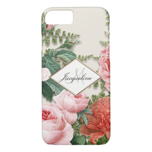 Faux Rose Gold Vintage Roses Floral Blush Pink iPhone 87 Case