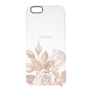 Faux Rose Gold Vintage Tea Roses Clear Clear iPhone 6/6S Case