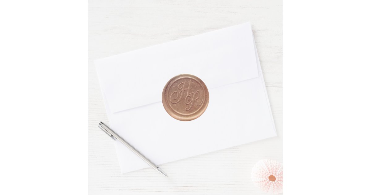 Faux Rose Gold Wax Wedding Monogram Envelope Seal | Zazzle
