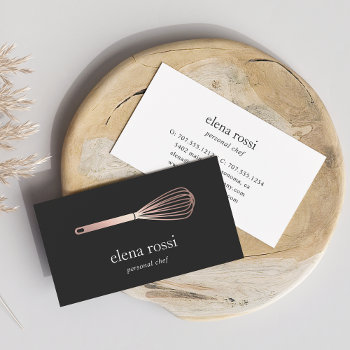 Faux Rose Gold Whisk Logo | Chef Catering Bakery Business Card by RedwoodAndVine at Zazzle