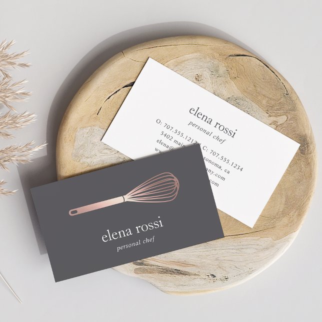 Faux Rose Gold Whisk Logo | Chef Catering Bakery Business Card (Creator Uploaded)