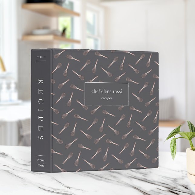 Faux Rose Gold Whisk Pattern Recipe 3 Ring Binder (Creator Uploaded)