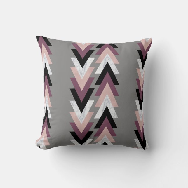 faux rose gold white marble purple black geometric throw pillow (Front)