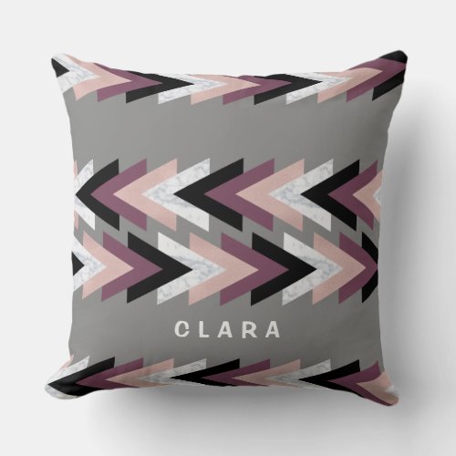 faux rose gold white marble purple black geometric throw pillow