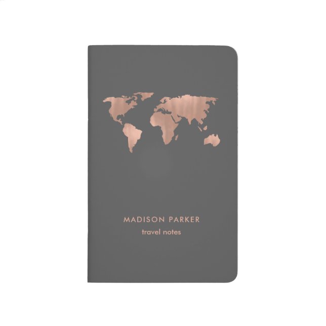 Faux Rose Gold World Map on Smoky Gray Journal (Front)