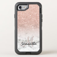 Faux rose pink glitter ombre white marble OtterBox defender iPhone 8/7 case