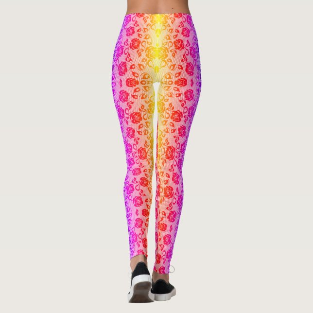 Faux Roses Lace Fishnet Colorful Leggings (Back)
