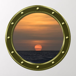 Faux Round Sea Window Boat Cabin Ocean Sunset  Wall Decal