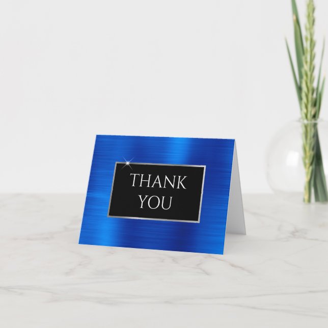 Faux Royal Blue Foil Thank You Card (Front)