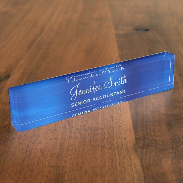 Faux Royal Blue Metallic Foil Desk Name Plate (Side)
