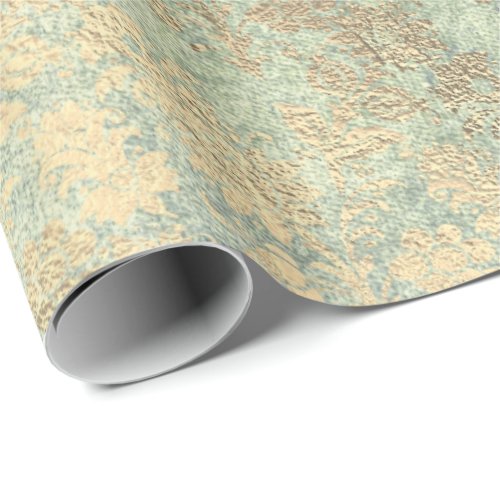 Faux Royal Gold Floral Powder Floral Pearly Mint Wrapping Paper