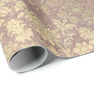Faux Royal Gold Floral Powder Floral Pearly Pink Wrapping Paper