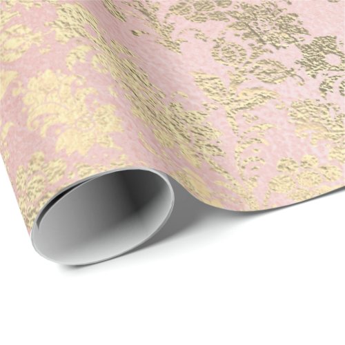 Faux Royal Gold Floral Powder Floral Pearly Pink Wrapping Paper