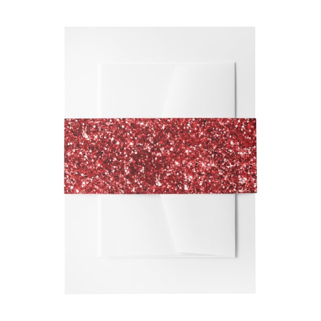 Faux Ruby Red Glitter Invitation Belly Band (Front Example)