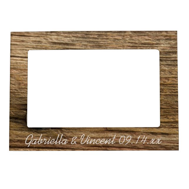 Faux Rustic Barn Wood Country Wedding Magnetic Photo Frame (Front)