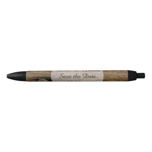 Faux Rustic Barn Wood Wedding Save the Date Black Ink Pen