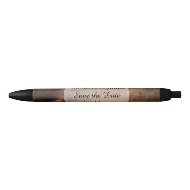 Faux Rustic Barn Wood Wedding Save the Date Pen (Front)