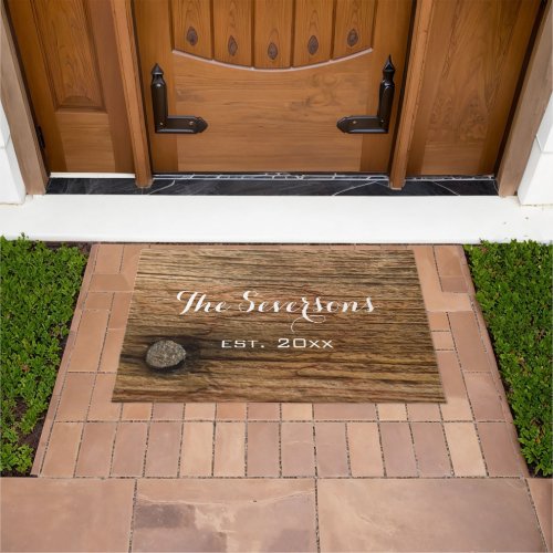 Faux Rustic Brown Barn Wood Doormat