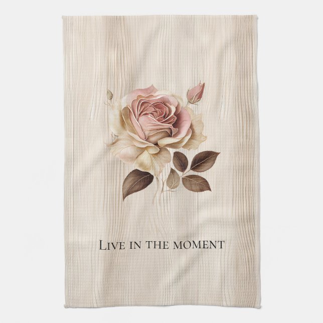 Faux Rustic Cream Pink Rose Wood   Kitchen Towel (Vertical)