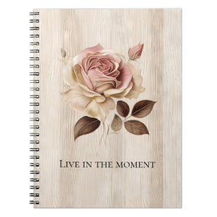 Faux Rustic Cream Pink Rose Wood   Notebook