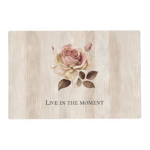 Faux Rustic Cream Pink Rose Wood Placemat