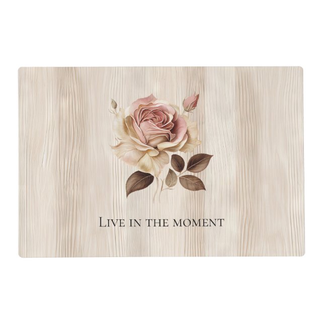 Faux Rustic Cream Pink Rose Wood   Placemat (Front)