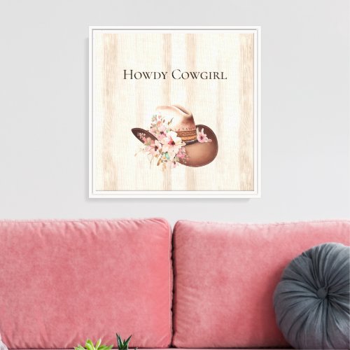 Faux Rustic Cream Wood Pink Rose Cowgirl  Canvas Print