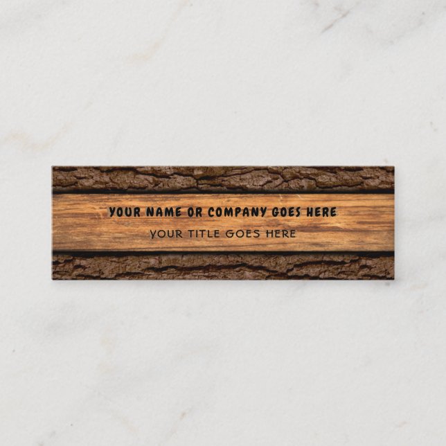 Faux Rustic Piece of Wood Grain Tree Bark Mini Business Card (Front)