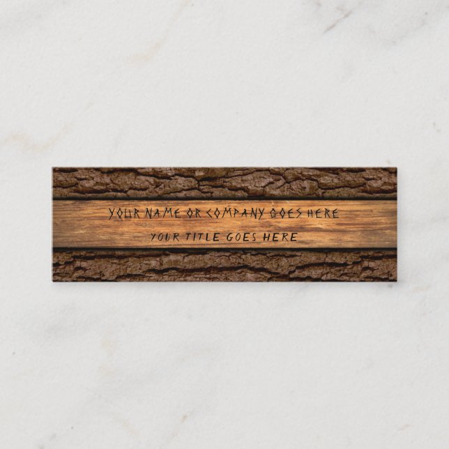 Faux Rustic Piece of Wood Grain Tree Bark Mini Business Card (Front)
